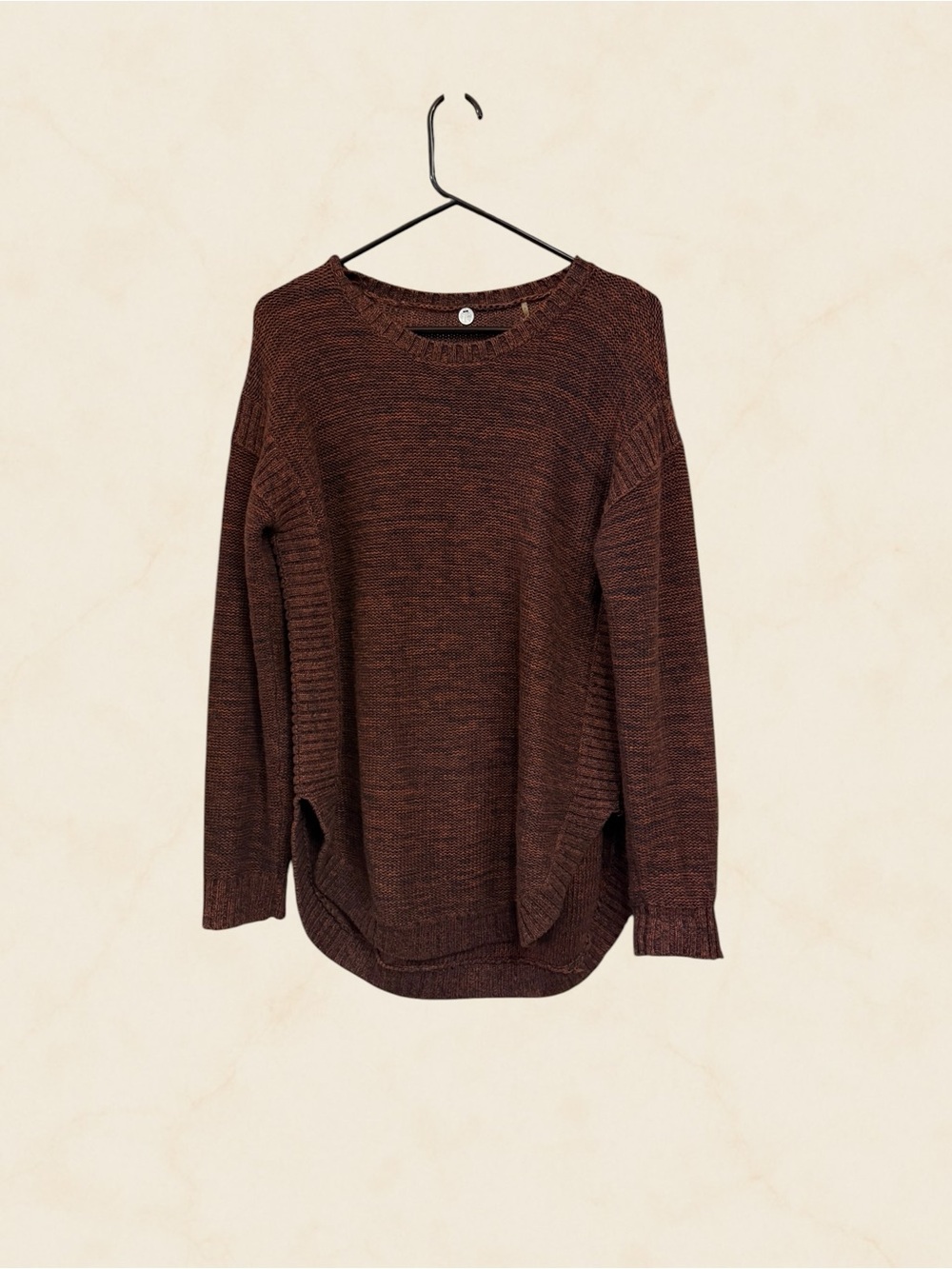 Margaret O'Leary Marled Cotton Knit High-Low Pullover Sweater Burgundy M